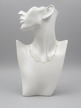 Dainty Gold Pearl Station Necklace 15" Tin Cup Pearl By The Yard Choker Chain